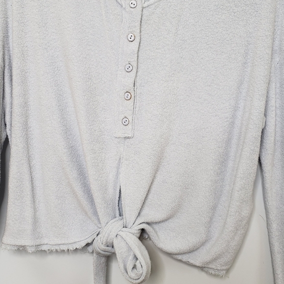 Free People Emma Henley Slouchy Terry Knit Cropped Top Women's Large Blue Grey - Picture 4 of 15